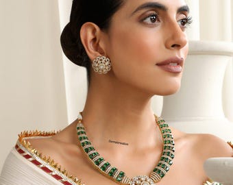 Handmade Emerald Green Kundan Choker Necklace Set: Indian Bridal Jewelry