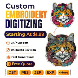 Custom Embroidery Digitizing | 3D Puff Digitizing | Image Digitizing | Left Chest | Jacket Back | Custom Logo | Dst Pes Jef Exp Files