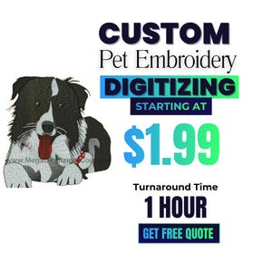 Digitalización personalizada de mascotas / Digitalización de imágenes de perros y gatos / Bordado de conejos y pájaros / Digitalización de retratos / Digitalización de parches para perros (archivo digital)