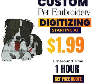 Custom Pet Digitizing | Dog,Cat Image Digitizing | Rabbit & Bird Embroidery | Portrait Digitizing | Dog Patch Digitizing (Digital File)