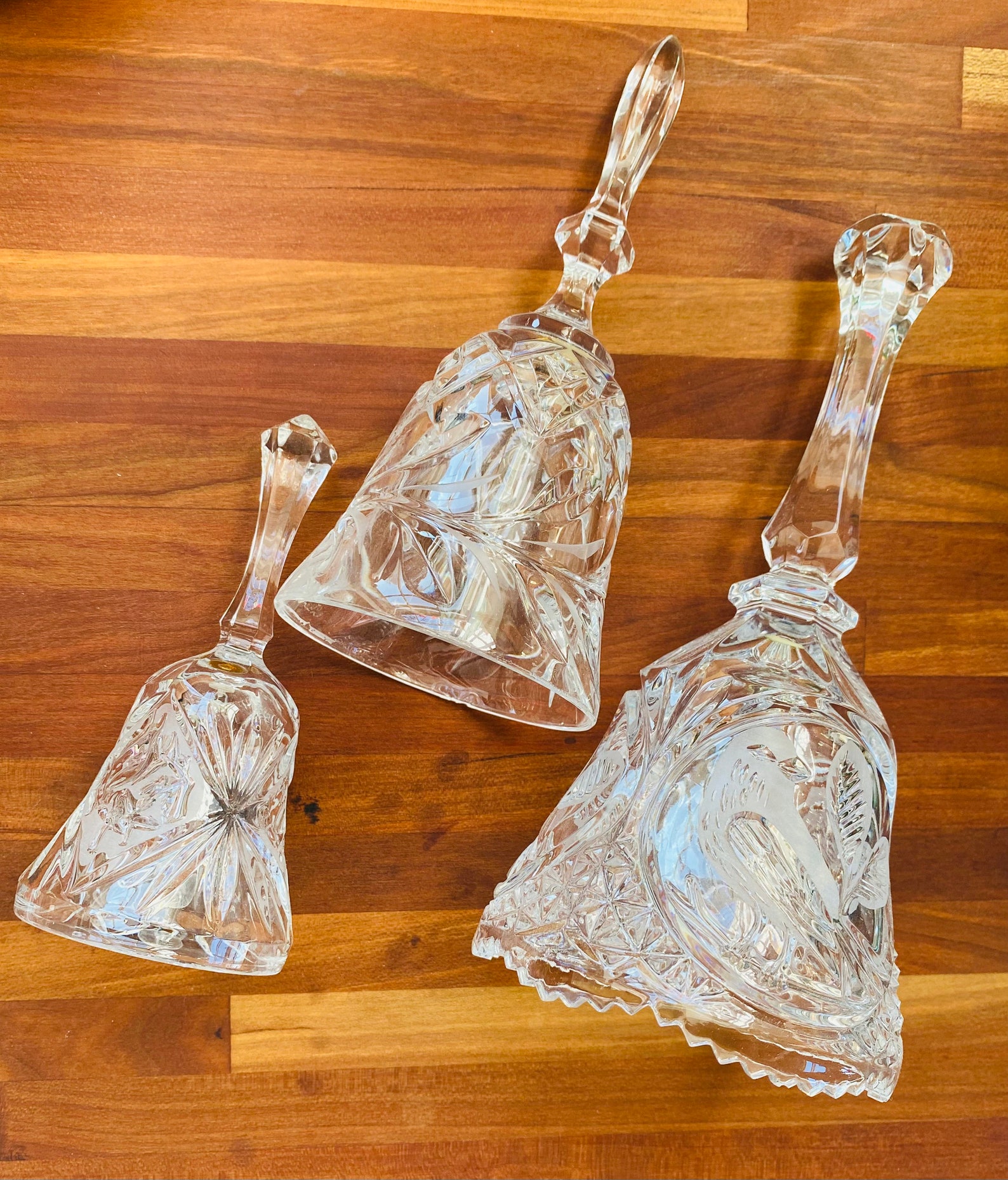 Vintage lead crystal bells set of three bird bell Bohemian Etsy