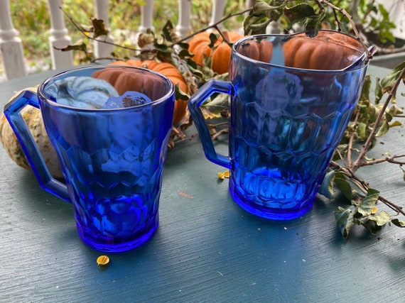 Vintage 1930s Shirley Temple Cobalt Blue Glass Cup and Pitcher - Etsy