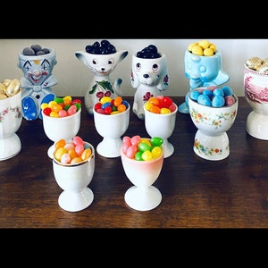 Vintage Egg Cup Collection: Anthropomorphic & Floral Designs, Lot of 12
