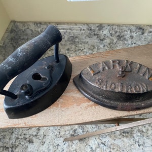 Antique Larkin Sad Iron with Removable Cover & Wood Handle