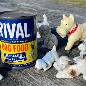 Vintage advertising tin, tin bank, Rival dog food, advertising bank, 1950s dog food can bank, retro graphics collectible tin