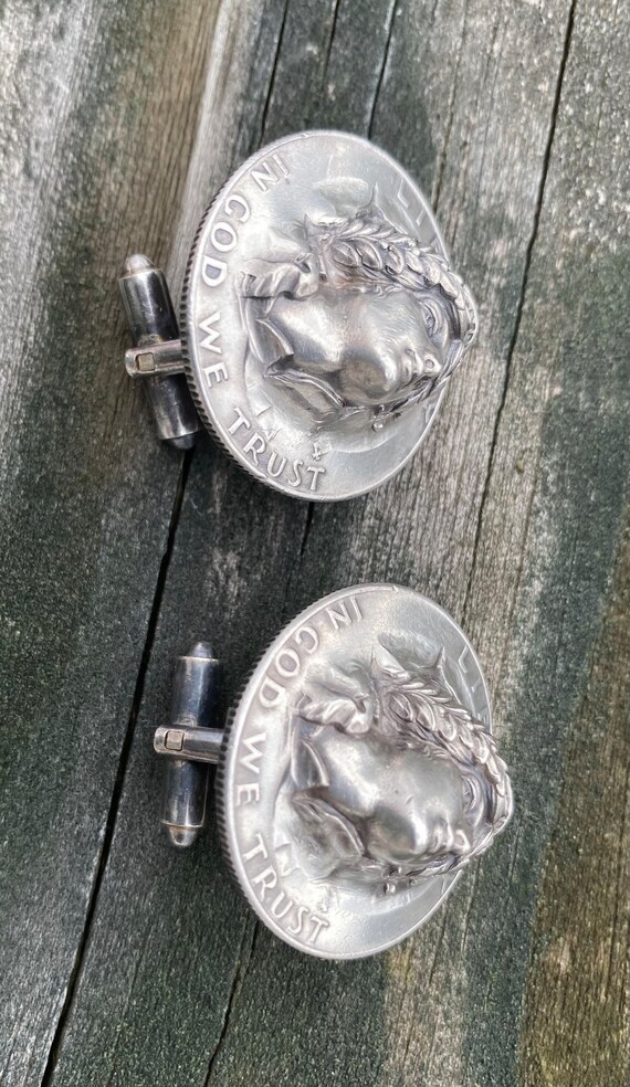 Antique cufflinks, Repousse face, Barber dime, Si… - image 7