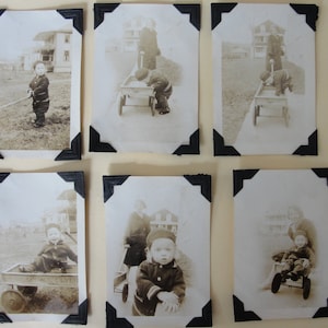 Antique vintage sepia photo collection - six photos - 2&quot; x 3&quot; - 1930s - child and wagon