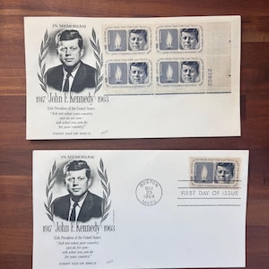 John F. Kennedy in memorial first day covers, postage stamps, Boston 1964, 1st day of issue, 35th president stamps, collectible stamps,