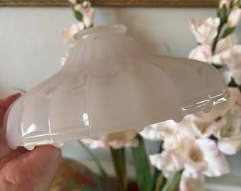 Antique Opalescent glass lamp shade, clambroth, Sheffield, white hint of pink, 1920, 9 inch glass shade