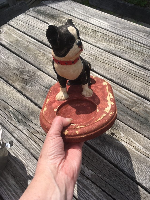 Chalkware, French Bull Dog, Ashtray Holder, Unique Vintage Chalkware, French Bull Dog, Ashtray Holder, Unique Vintage
