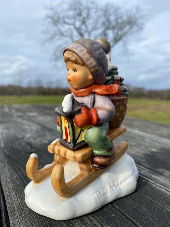 Goebel Hummel Figurine: Ride Into Christmas Boy on Sled, 4 1/4
