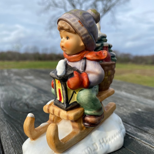 Goebel Hummel Figurine: Ride into Christmas Boy on Sled, 4 1/4"