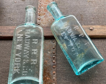 Antique Blue Medicine Bottles: 1880s Radway & Co. Pair