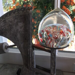 Glass paperweight multi color clear glass air bubbles vintage