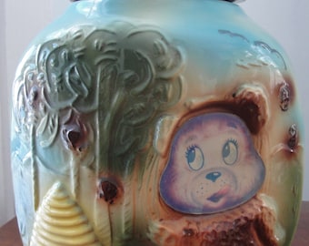 Antique Corner cookie jar Bear and Beehive holographic flasher face 1940's