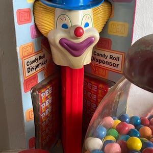 vintage Giant Pez, Clown, red stem, in box, candy roll dispenser, collectible Pez, 1999, Connecticut Pez