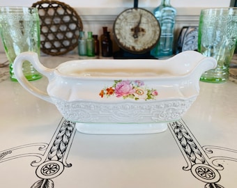 Vintage Floral Gravy Boat: Hand-Painted Cottage Decor