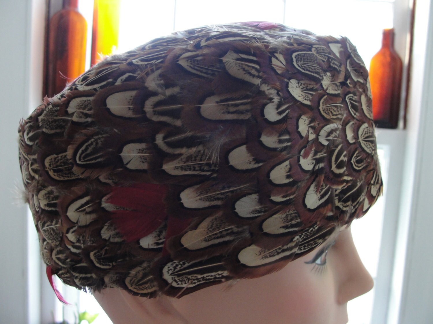 Vintage Pillbox Hat 60s Pheasant Feathers Handmade 1960s Urbi et Orbi Pheasant Feather Pillbox Hat - MRS Couture main image 3