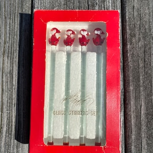 Vintage glass drink stirrers, Santa, Christmas drink stirrers, Vintage Lord & Taylor, Vintage barware, Christmas, bar decor, glass stirrers