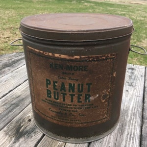 Vintage tin, peanut butter,  Ken More Co. kitchen decor