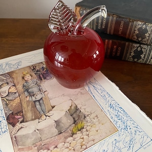 vintage Glass Eye studio red apple paperweight, signed art glass, teacher’s gift, 1980’s glass paperweight, glass red apple
