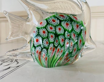Vintage Millefiori Art Glass Angel Fish Paperweight: Coastal Decor