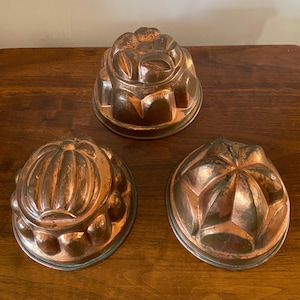 Vintage Italian Copper Jello Molds - Patina Kitchen Wall Decor, Set of 3