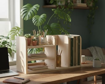 Handmade Pine Desk Shelf: Nordic Style Desktop Organizer