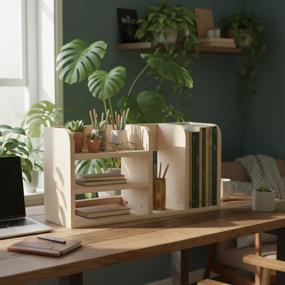 Handmade Pine Desk Shelf: Nordic Style Desktop Organizer