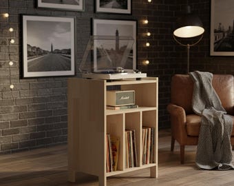Solid Wood Turntable Stand & Vinyl Record Storage | Mid Century Modern Audio Rack