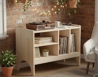 Solid Wood Turntable Stand & Vinyl Record Storage | Mid Century Modern Audio Rack