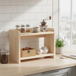Solid Wood Display Shelf | Handmade Japandi Decor Accent | Minimalist Bookshelf & Plant Stand