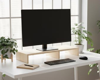 Handmade Solid Pine Wood Monitor Stand: Ergonomic Desk Riser