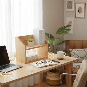 Prateleira de mesa em madeira maciça de pinho: organizador de mesa escandinavo