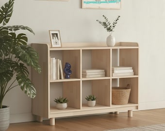 Vinyl Storage Console, Handmade Pine Bookshelf, Modern Wooden Record Player Stand, Display Shelf