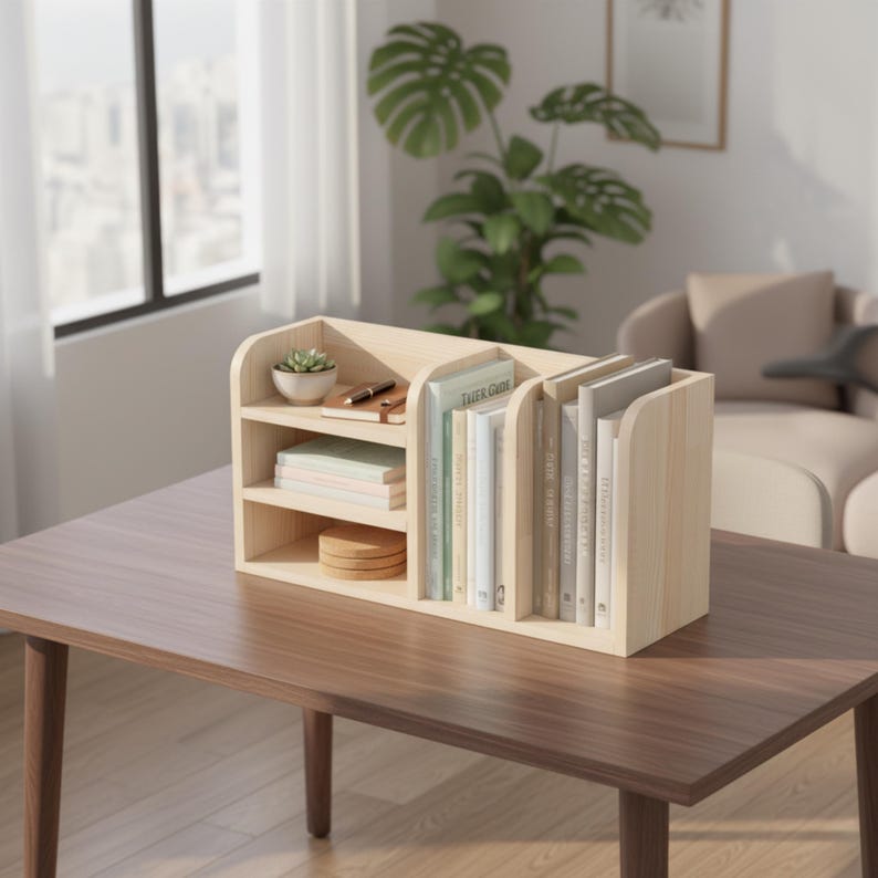 Handmade Pine Desk Shelf: Nordic Style Desktop Organizer image 3