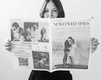 ヴィンテージウェディング新聞プログラム｜4ページ編集可能なCanvaテンプレート