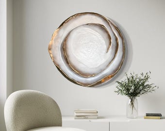 Large Round 3D Wall Sculpture, Plaster Wall Art, Textured Wall Decor, Minimalist Statement Piece, Modern Luxury Wall Art