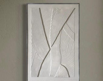 Minimalist Beige Textured Wall Art: 3D Relief Panel in Wood Frame