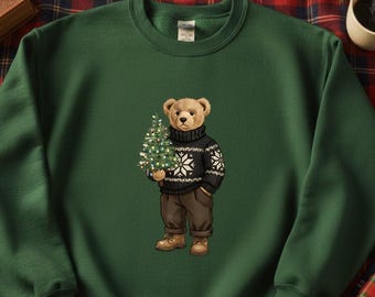 Christmas Teddy Bear Sweatshirt, Heritage Holiday Crewneck, Cozy Winter Gift, Preppy Aesthetic Color Chart Mockup