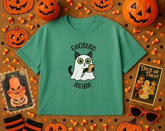 Funny Halloween Shirt, Ghost Cat Shirt, Retro halloween T Shirt, Gothic Halloween Cat Mama Shirt, Autumn Black Cat Sweatshirt, Ghosted