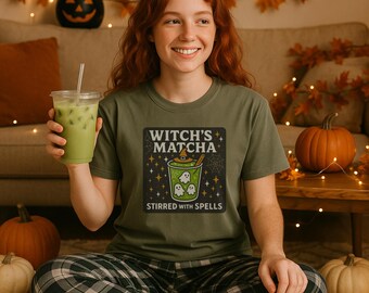 Matcha Lover Halloween Shirt, Witchy Tea Graphic Tee, Spooky Season Outfit, Classroom Halloween Shirt, Cozy Movie Night Top