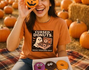 Spooky Season Donut Lovers' Shirt - Trick or Treat Ready Tee, Quirky October Top for Passing Out Candy & Halloween Movie Nights