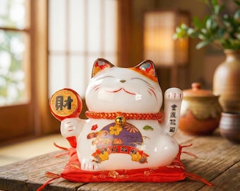 Maneki Neko Lucky Cat – Lunar New Year 2026 Gift – Chinese New Year Decor – Ceramic Fortune Cat for Prosperity