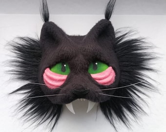 Schwarze Therian Lynx Maske HauptGLtz. Modifizierte Therian Maske. Therian Zahnrad. Cosplay Katzen Maske. Fursuit Maske. Hochwertige Therian Maske.