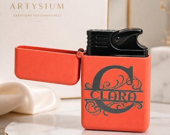 briquet gravé laser inox rechargeable  – Cadeau 4 couleurs élégantes (noir, bleu, or, orange)