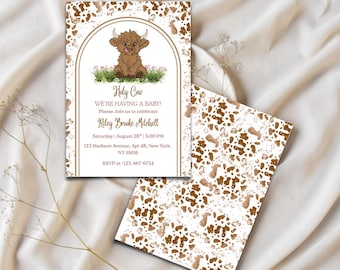 Holy Cow Baby Shower Invitation, Editable Have You Heard the Moos Invite, Gender Neutral Cow Print Baby Shower Template