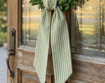 Green and White Striped Waterproof Wreath Sash, Water Resistant Outdoor Wreath Bow, Spring Front Door Decor, (Sash ONLY Wreath Not Included)