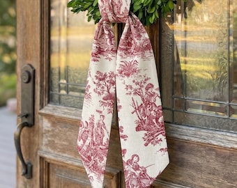 Red Toile Summer Wreath Sash Blank, Waterproof Thick Wreath Sash, Water Resistant Outdoor Boxwood Wreath Bow, Front Door Decor (Sash ONLY)