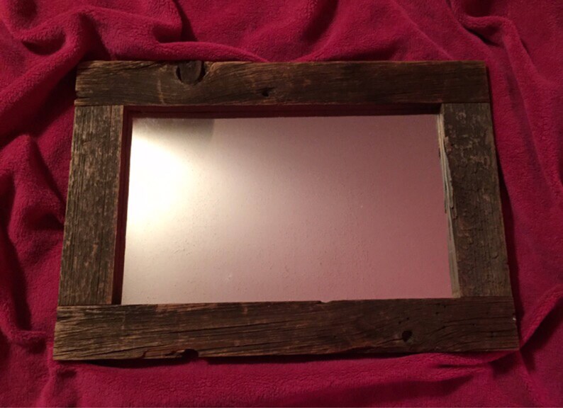 Beautiful Antique Vermont Weathered Barn Board Framed Mirror Repurposed